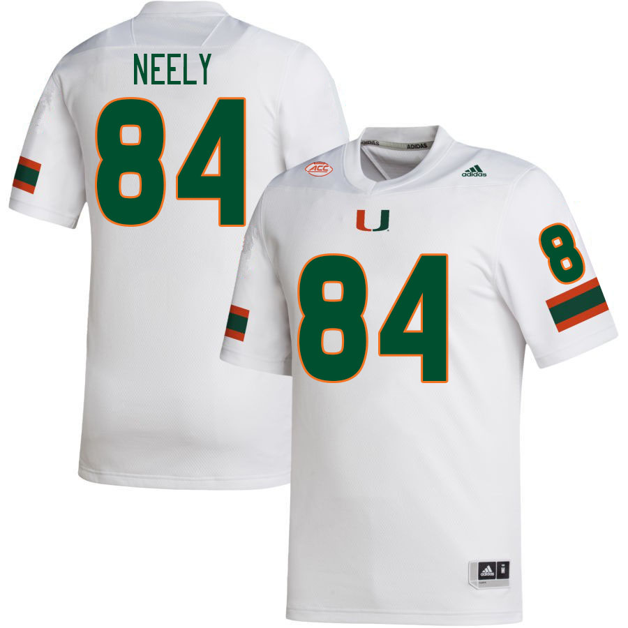 Men #84 Josh Neely Miami Hurricanes College Football Jerseys Stitched-White - Click Image to Close